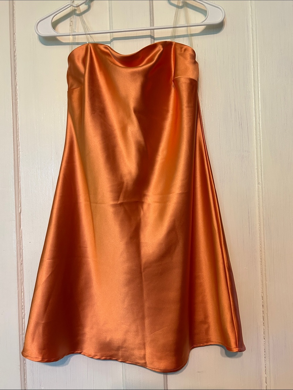 Wild Fable Strapless Satin Mini Dress in Metallic Orange